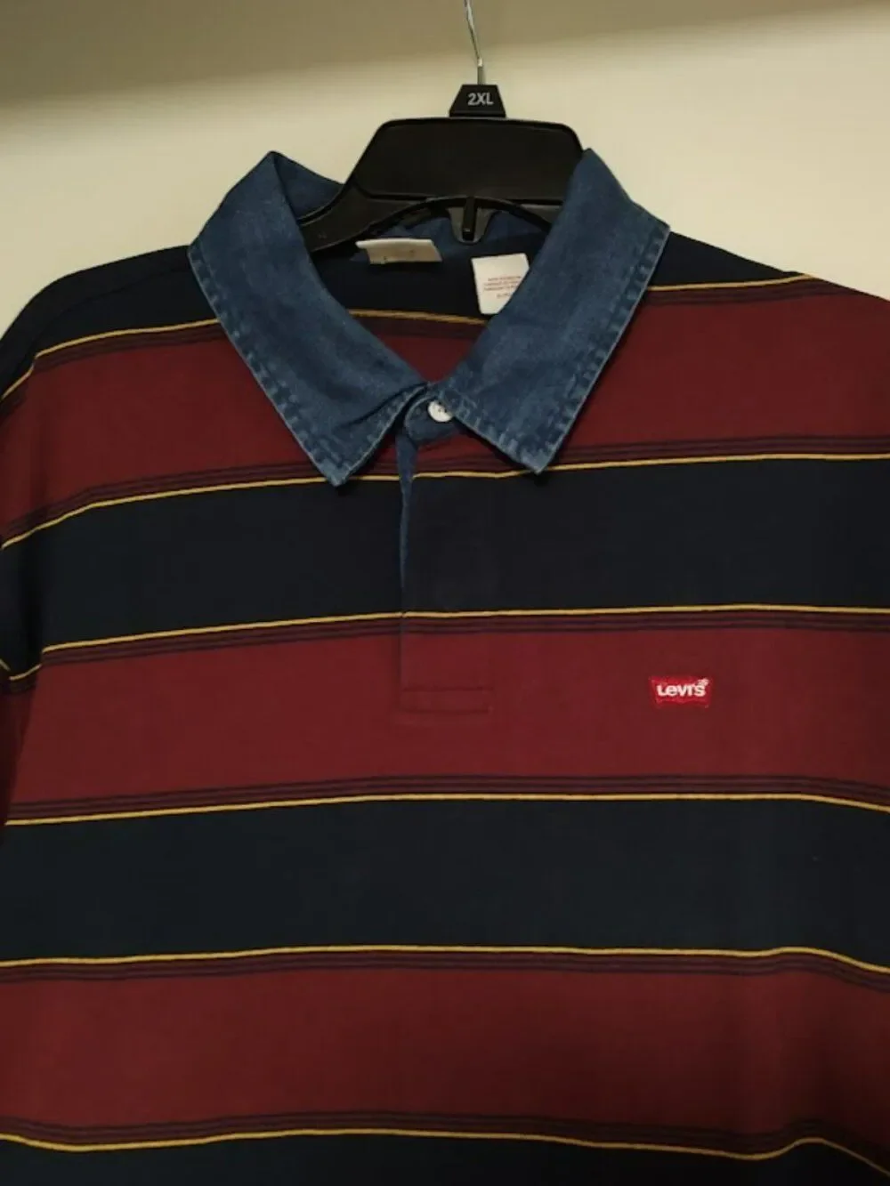 New Levis Maroon Navy Blue Relaxed Fit Rugby Long Sleeve Shirt Size Men's XL
